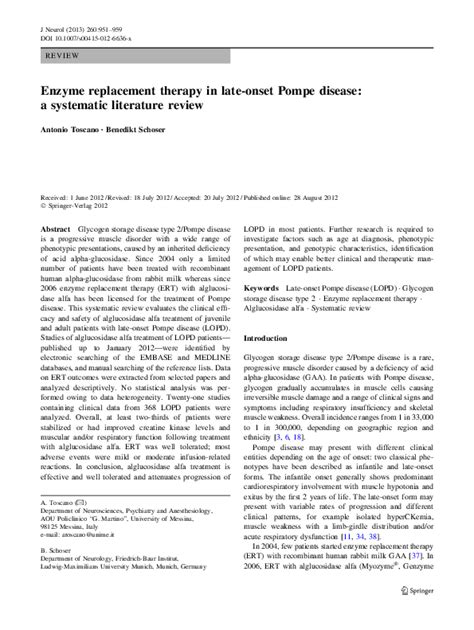 (PDF) Enzyme replacement therapy in late-onset Pompe disease: a ...