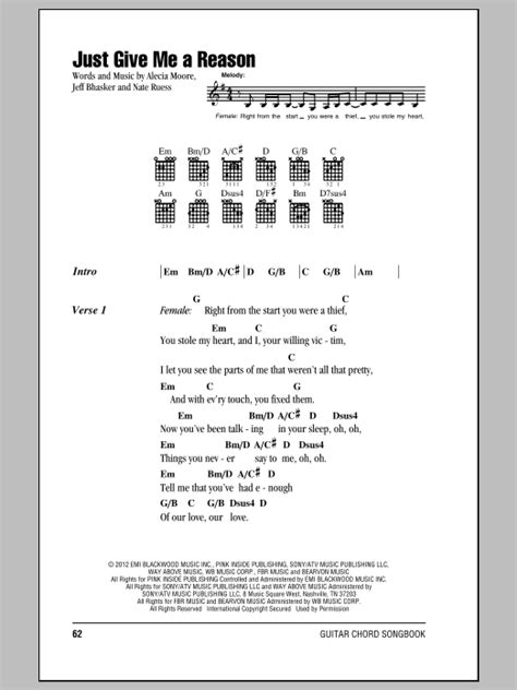 Just Give Me A Reason by Pink featuring Nate Ruess Sheet Music for Guitar Chords/Lyrics at Sheet ...