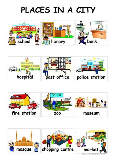 Places in a City | English lessons for kids, Worksheets for kids, Kids english