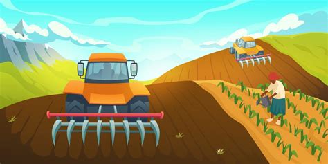 Tractor plowing farm field traditional agriculture 14400888 Vector Art ...