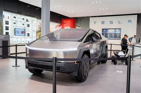 Tesla Cybertruck in Car Showroom Editorial Photography - Image of ...