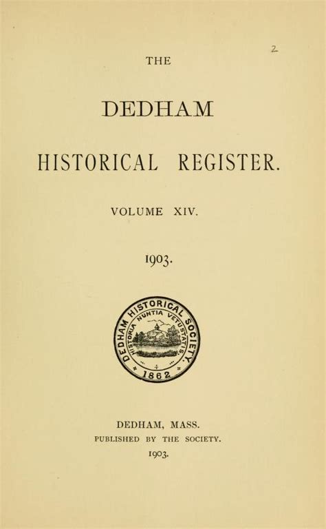 Dedham Massachusetts Historical Society Register 1890-1903 – Access ...