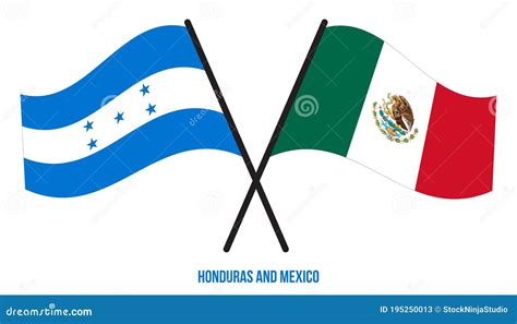 Honduras and Mexico Flags Crossed and Waving Flat Style. Official Proportion Stock Vector ...