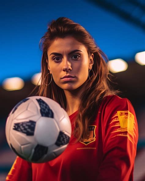 Premium AI Image | Photo of a Spanish women's national team football player posing with a ball ...