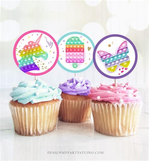 Pop It Cupcake Toppers Favor Tags Pop It Birthday Party Decoration ...