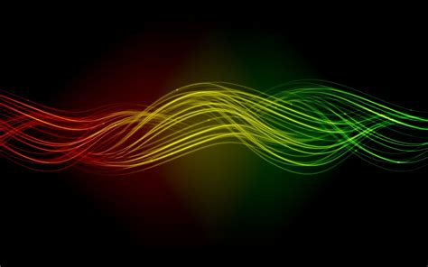 green abstract red multicolor yellow waves digital art lines simple background black background ...