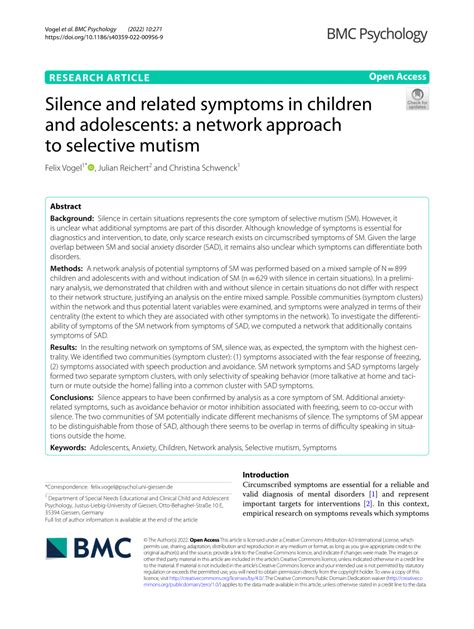 (PDF) Silence and related symptoms in children and adolescents: a network approach to selective ...