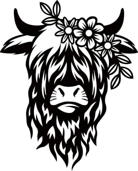 Highland Cow with Flowers | Cow drawing, Highland cow, Cricut projects ...