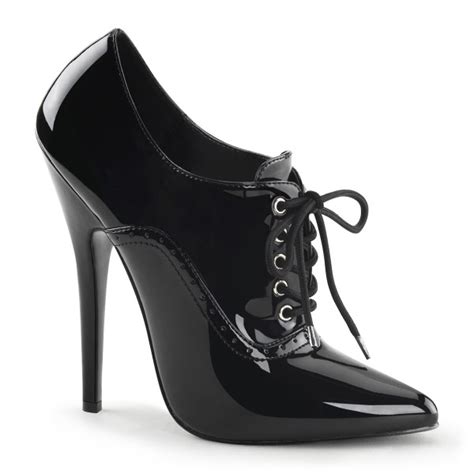 6" Black Patent Leather Oxford Lace-Up Stiletto Heels - Nuclear Waste