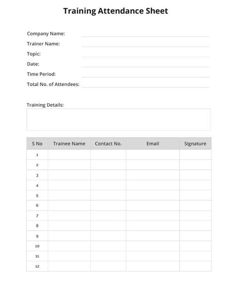 Sample Training Attendance Sheet