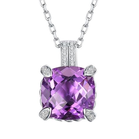 4.1ct Square Natural Amethyst Pendant Necklace Women 925 Sterling ...