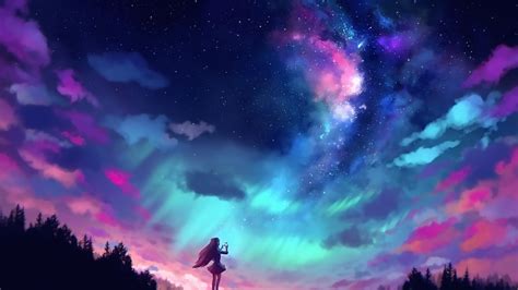 2560x1440 Resolution Anime Girl And Colorful Sky 1440P Resolution Wallpaper - Wallpapers Den
