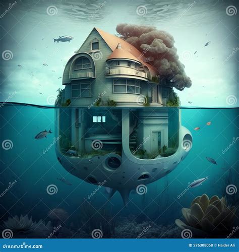 Modern Style Houses of the Future Submerged Underwater. Generative AI ...