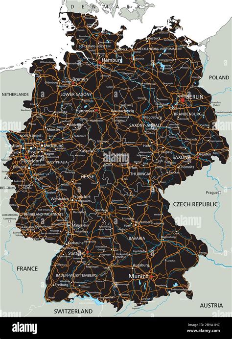 High detailed Germany road map with labeling. Black Stock Vector Image ...