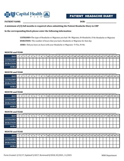 Free Printable Headache Diary Templates [PDF, Excel]