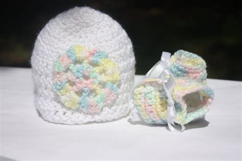 Rainbow Crochet Baby Set Crochet Baby Gift Set Newborn Booties and Hat Set Baby Bootie Hat Set ...