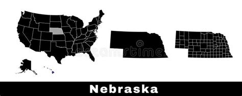 Nebraska State Map, USA. Set of Nebraska Maps with Outline Border ...