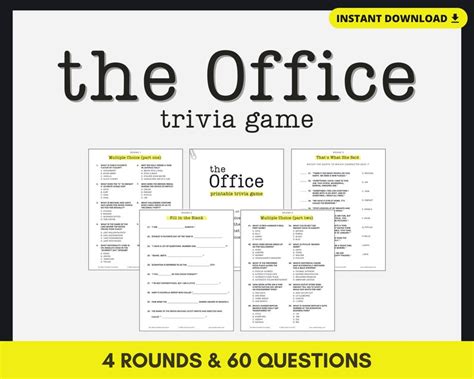 The Office Printable Trivia Game 4 Rounds and 60 Questions. - Etsy