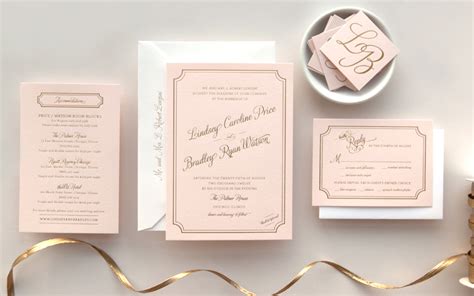 Lindsey + Bradley's Elegant Pink and Gold Foil Wedding Invitations