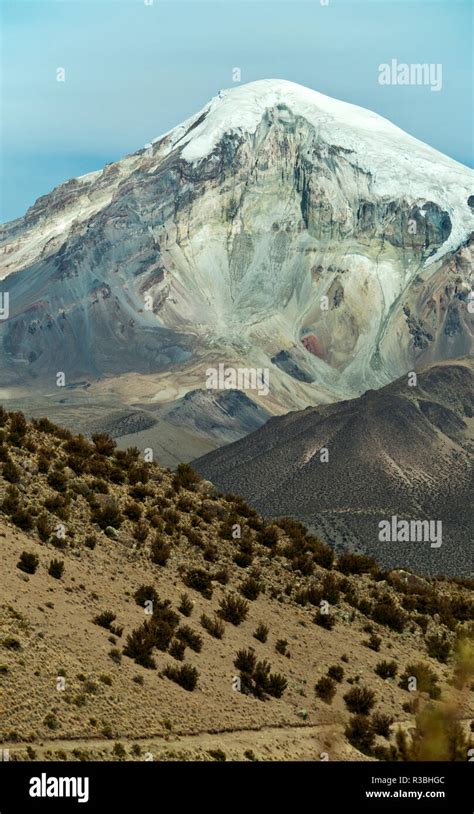 Snowcapped volcano Sajama, Sajama National Park, Bolivia Stock Photo - Alamy