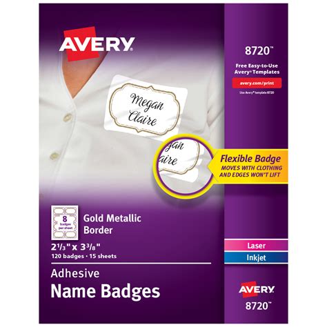 Avery Self-Adhesive Removable Name Tag Labels, Gold Metallic Border, 2 ...