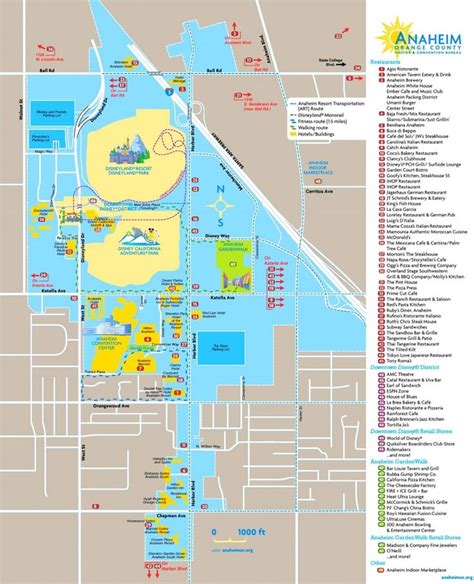 a map of the anaheim airport and surrounding areas, with information about each area on it