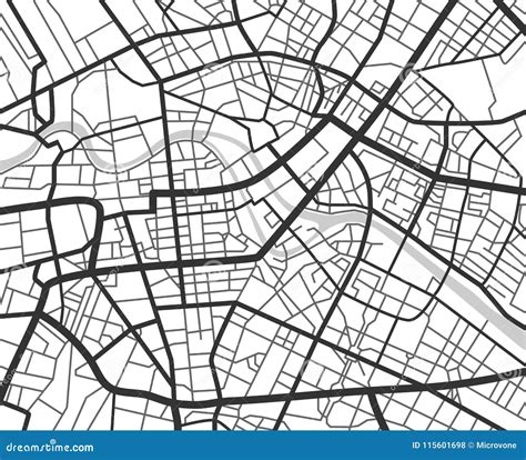 Abstract City Navigation Map with Lines and Streets. Vector Black and ...