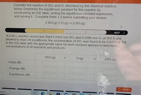 Solved Consider the reaction of SO2 and O2 described by the | Chegg.com