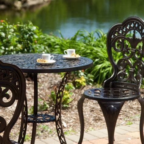 3-Piece Cast Aluminum Outdoor Bistro Set with Table and 2 Chairs | Wrought iron garden furniture ...