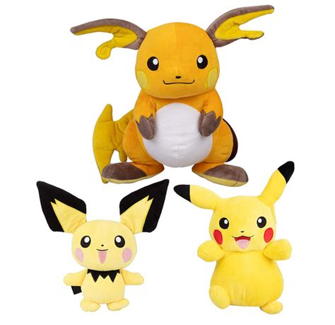 Pokemon 8″ Pichu, 8″ Pikachu & 12″ Pokemon Raichu Plush Stuffed Animal Toys, 3 Pack – Evolution ...