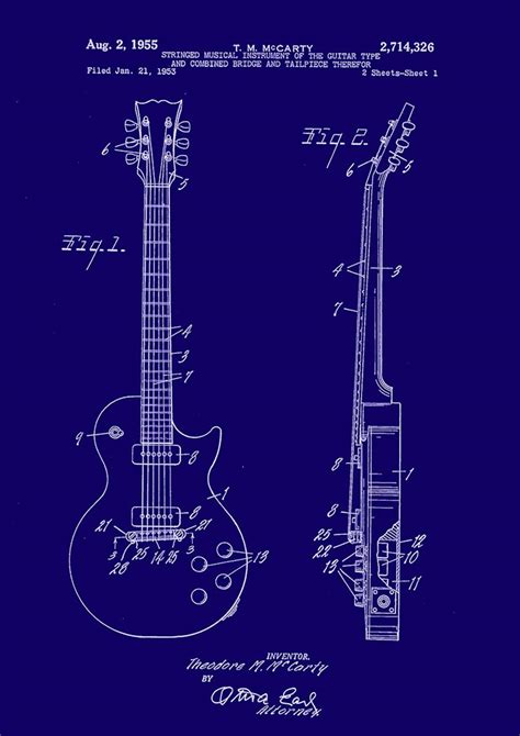 Guitar Patent Print: Gibson Les Paul Blueprint Art | Etsy