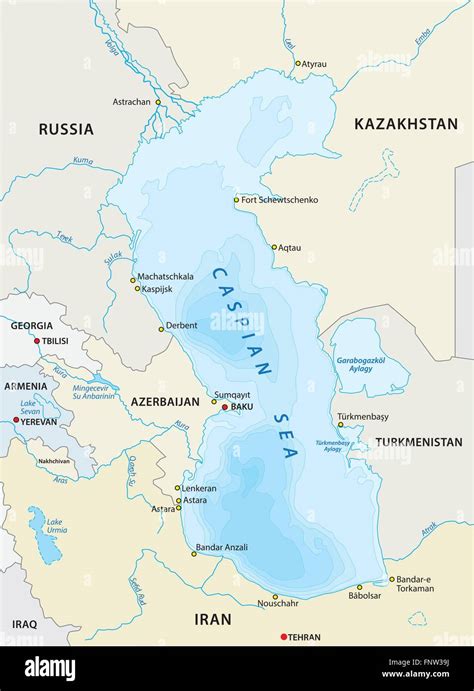 Carte de la mer Caspienne avec les états voisins Image Vectorielle Stock - Alamy
