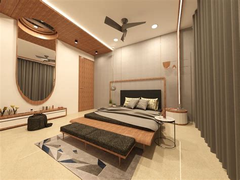 a bed room with a neatly made bed and a ceiling fan