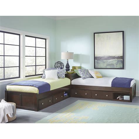 Hillsdale Pulse L-Shaped Two Twin Beds with Double Storage, Brown ...