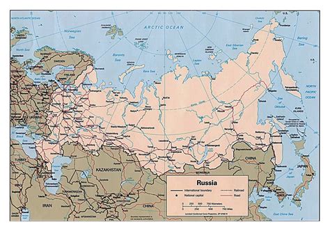 Large political map of Russia with roads, railroads and major cities ...