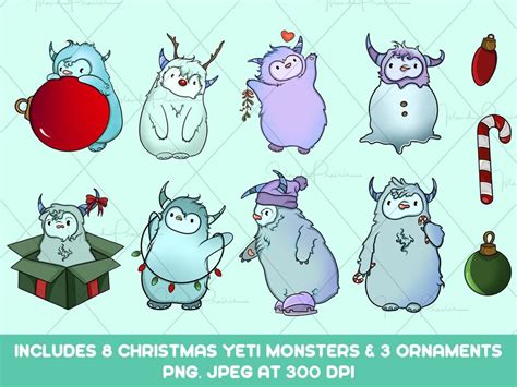 Yeti Christmas Monster Clipart Digital Files Commercial-use - Etsy