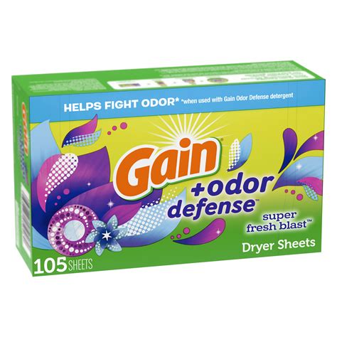 Gain + Odor Defense Fabric Softener Dryer Sheets - Super Fresh Blast ...