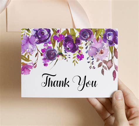 Thank You Card Template Purple Thank You Card Floral Thank You - Etsy