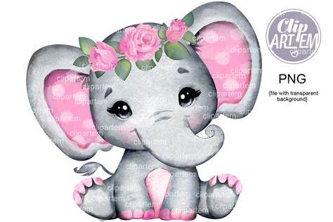 Pink Elephant Floral Crown PNG Images Graphic by clipArtem · Creative Fabrica