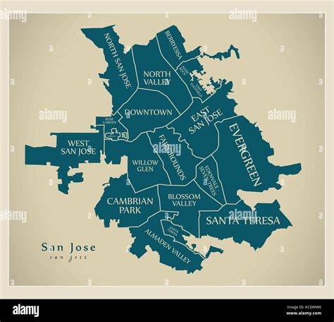 Modern City Map - San Jose city of the USA with neighborhoods and titles Stock Vector Image ...