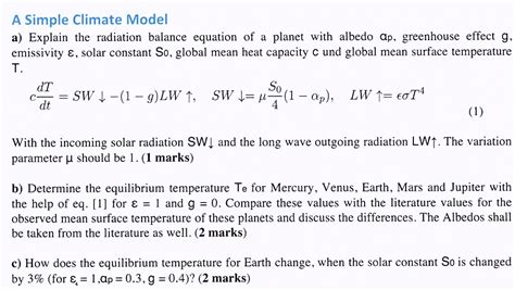 Solved A Simple Climate Model a) Explain the radiation | Chegg.com