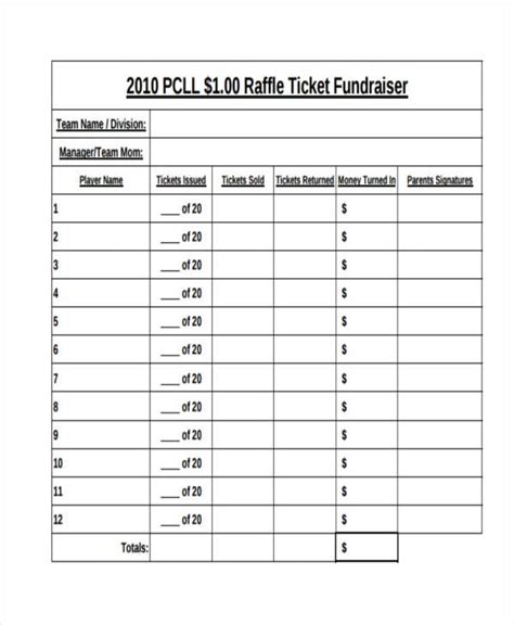 Printable Raffle Sheet Template 1-100