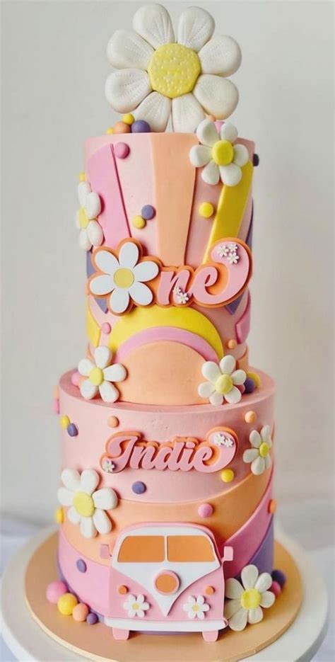 45 Cake Ideas to Remember for Baby's First Milestone : Groovy First Birthday Cake