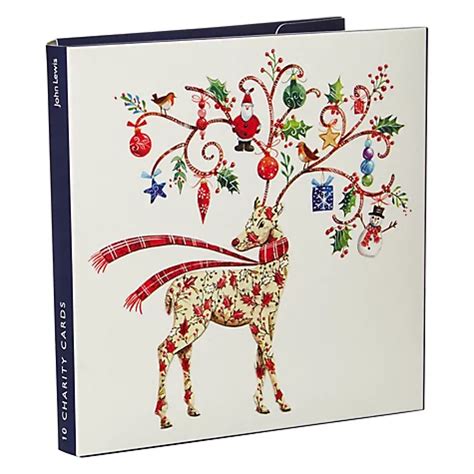 Buy John Lewis Wreath & Holly Deer Charity Christmas Cards, Pack of 10 | John Lewis