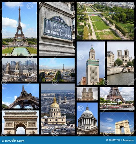 Paris photo collage stock photo. Image of frames, landmark - 108801754