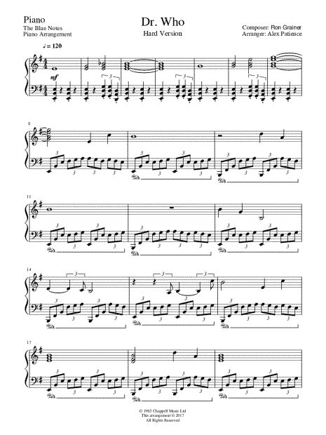 The Blue Notes "Doctor Who Theme [hard]" Sheet Music (Piano Solo) in E Minor - Download & Print ...