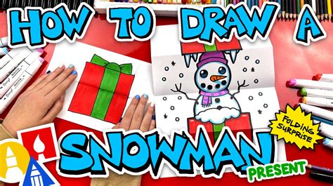 How To Draw A Snowman In A Present - Folding Surprise - Art For Kids Hub