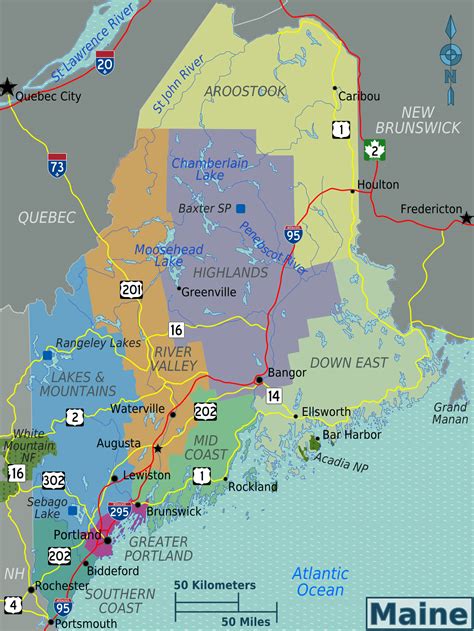 Large regions map of Maine state | Maine state | USA | Maps of the USA | Maps collection of the ...