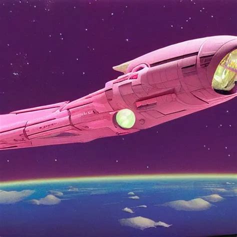 barbie's gorgeous pink spaceship reaches ganymede. | Stable Diffusion