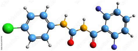 3D image of Diflubenzuron skeletal formula - molecular chemical structure of benzoylurea ...